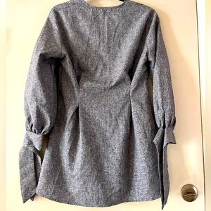 Shein, grey, button down, bow-tie sleeves. Weight snatched waist, medium.